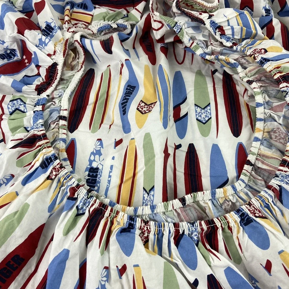 Tommy Hilfiger Twin Surfboard Print Beach House Fitted Sheet 100% Cotton Vintage
